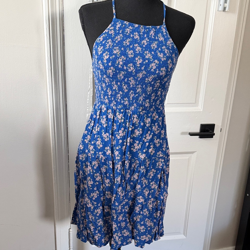 Floral Blue Halter Dress